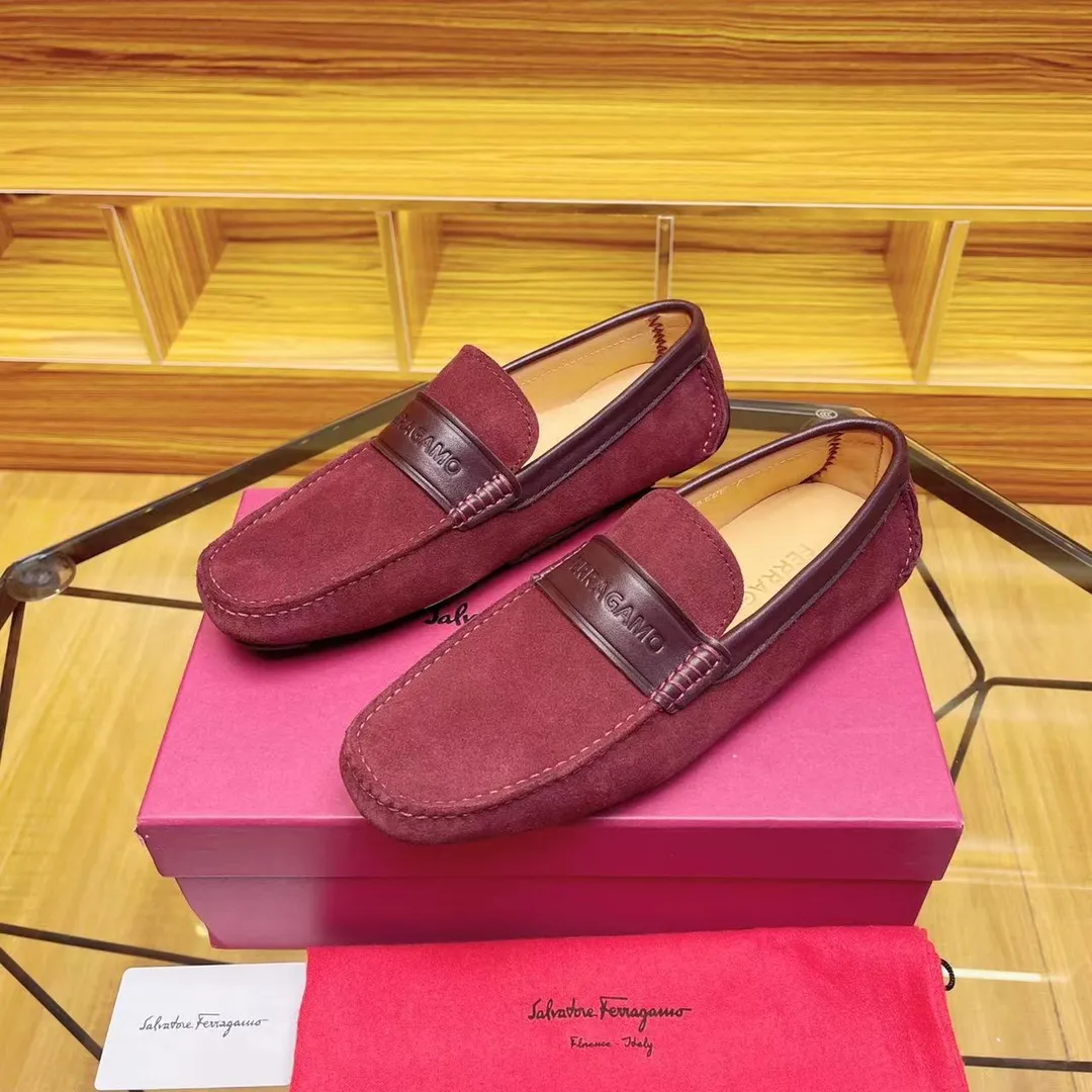 Men's shoes 💰560Ferragamo high-end quality 🔥 burgundy cow suede ➕ cowhide lining size 38-45